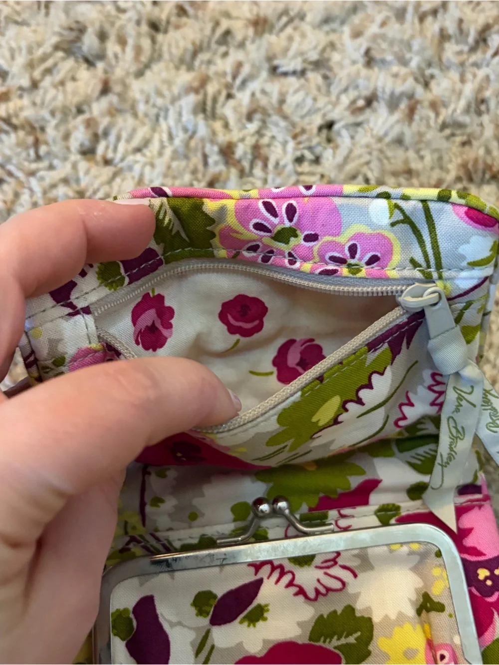 Vera Bradley Floral Quilted Zip Pouch in Pink, Lime & Cream - Picture 7 of 7